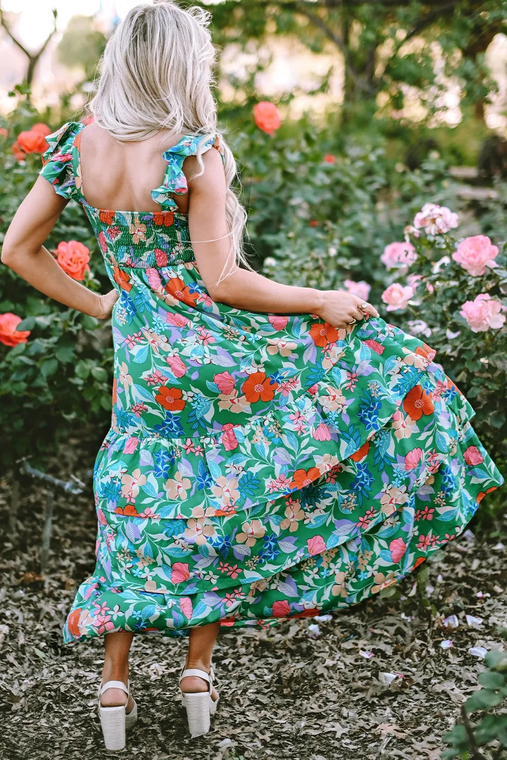 Tiered Ruffled Printed Sleeveless Dress - kinko