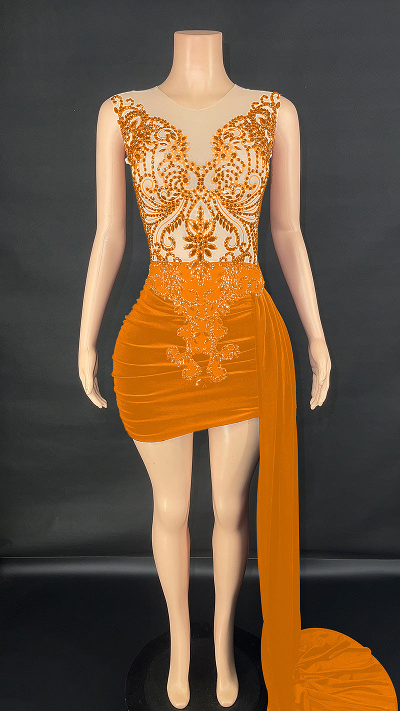 Summer Luxury Evening Dress Female Singer Stage Costume Senior Dress Side Trailing Skirt - kinko