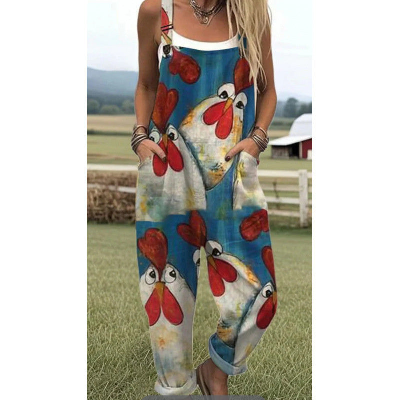 Women's Digital 3D Printing Buttons Casual Suspender Trousers Suspenders - kinko