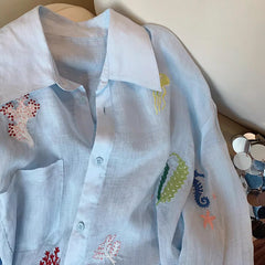 Floral Embroidered Women's Sun Protection Shirt - kinko