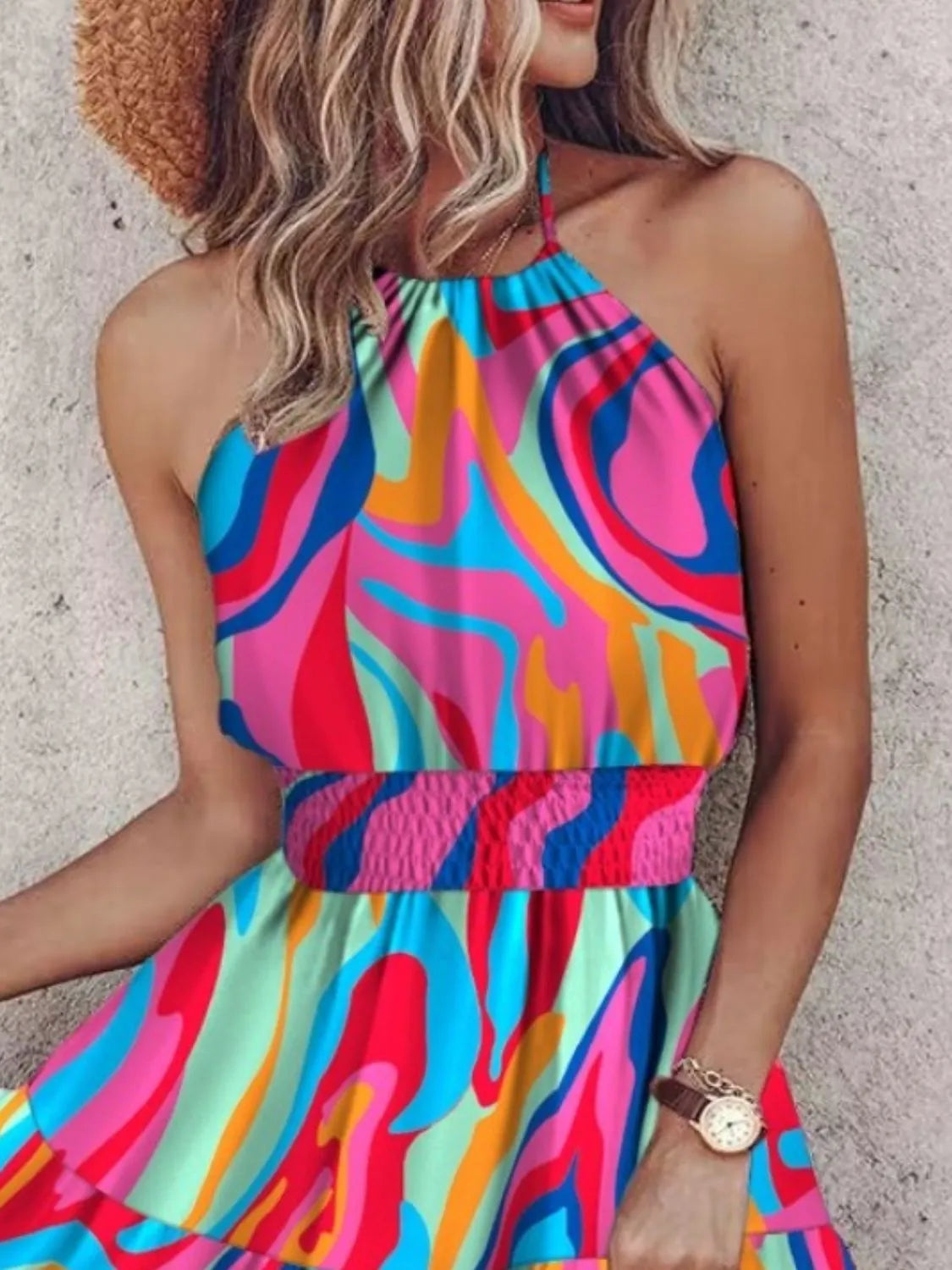 Paisley Print Halter Neck Mini Dress - kinko