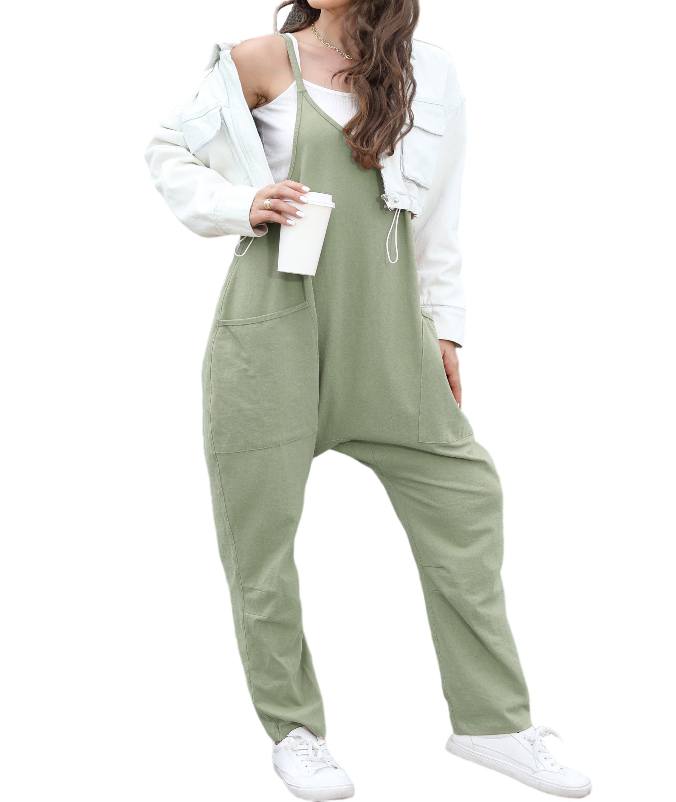 Self-pick-up Only Women's Casual Sleeveless Backless Loose Solid Color Jumpsuit Loose Stretch Pants Zipper Jumpsuit With Pockets Only Self-pickup Is Supported - kinko