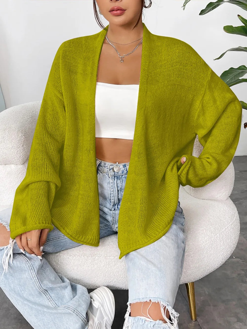 Open Front Dropped Shoulder Cardigan - kinko