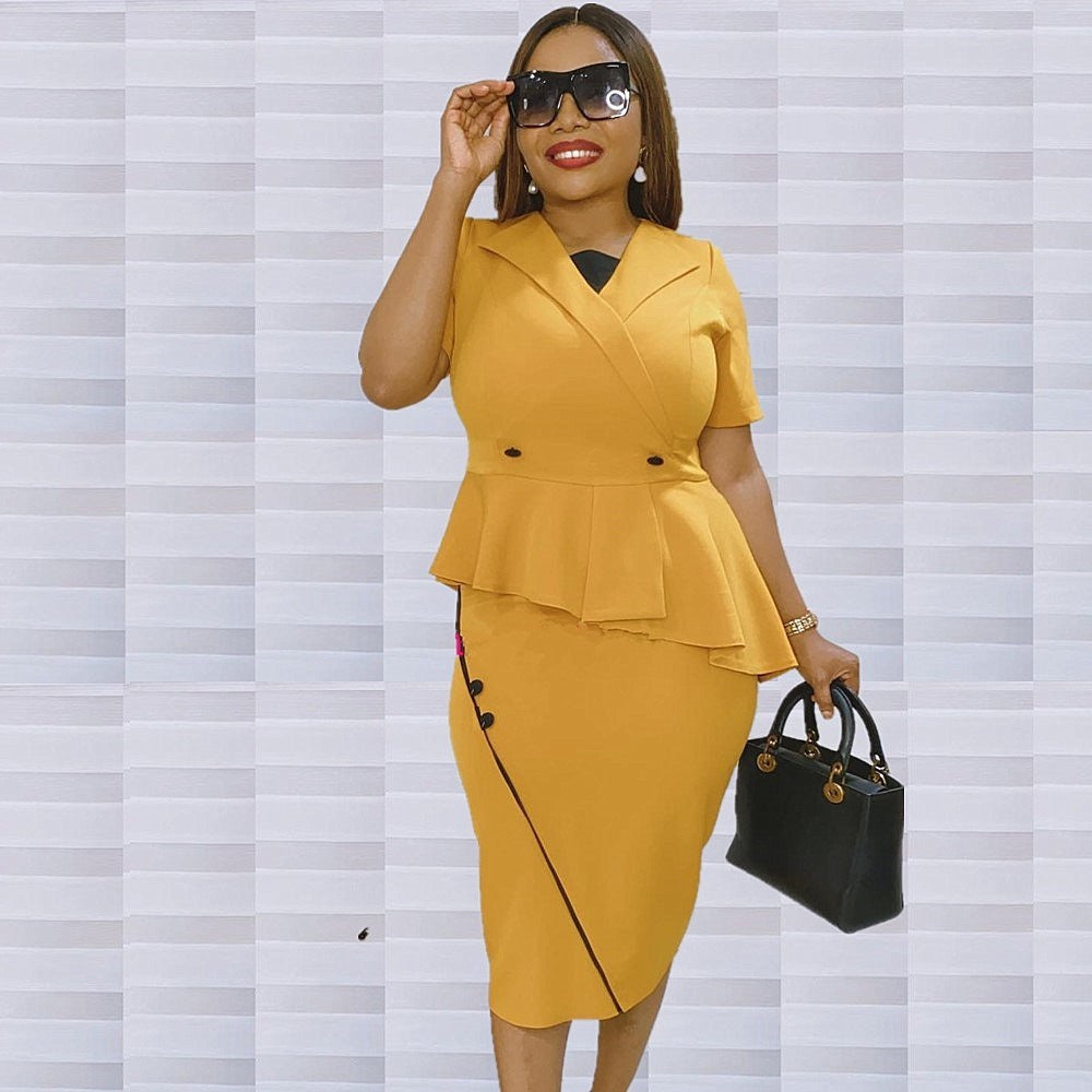 Women's Ruffled Short Sleeves Sexy Sheath Dress - kinko