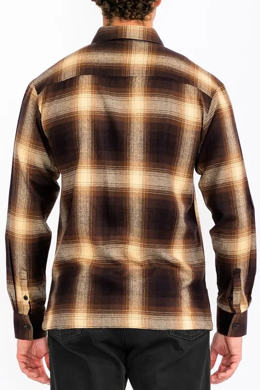 WEIV Men's Full Size Plaid Long Sleeve Flannel Shirt Plus Size - kinko
