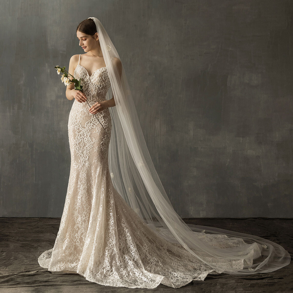 Bridal Church Wedding Pearl Long Tail Tulle - kinko