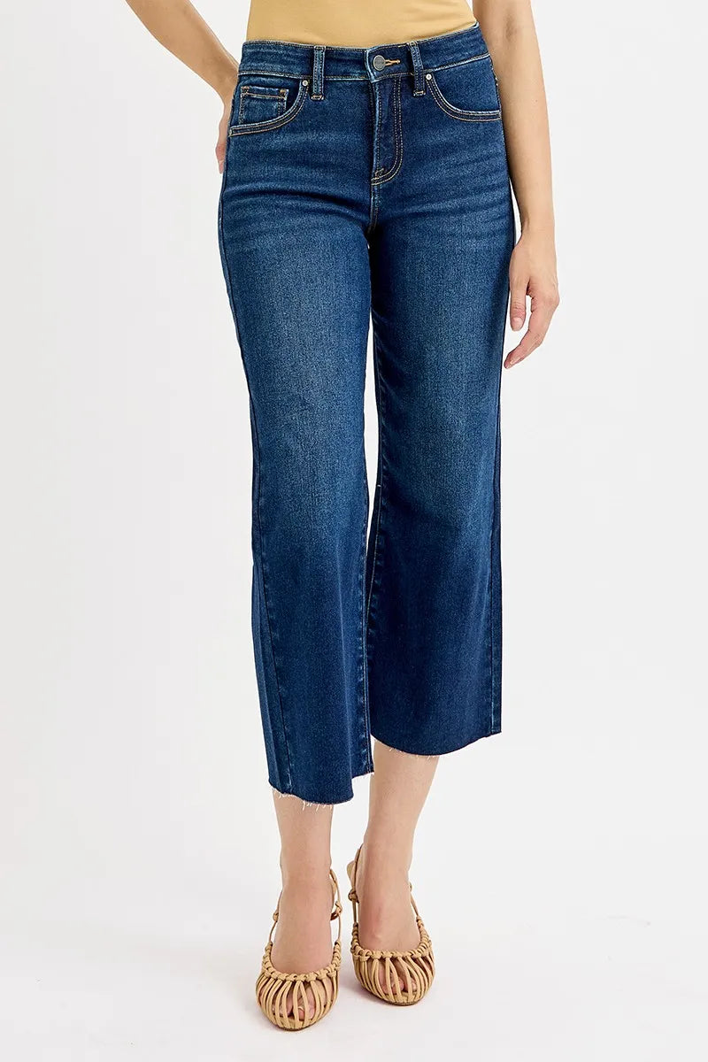 RISEN Full Size Tummy Control High Rise Crop Wide Jeans Plus Size - kinko
