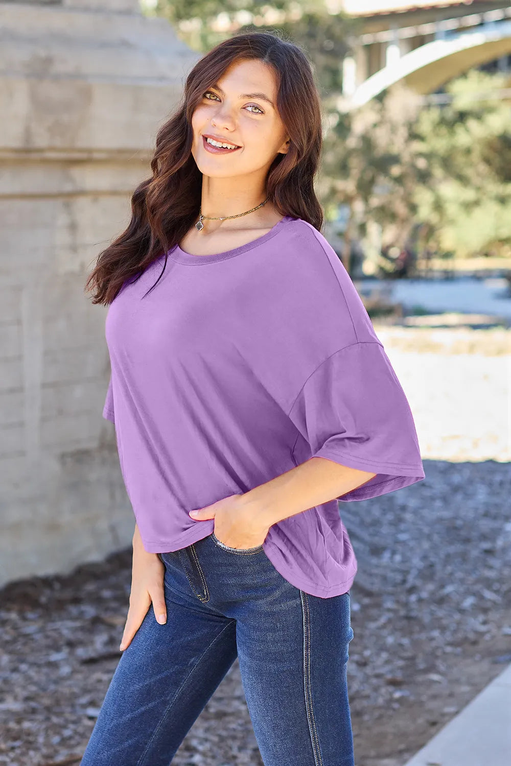 Basic Bae Bamboo Full Size Round Neck Drop Shoulder T-Shirt - kinko
