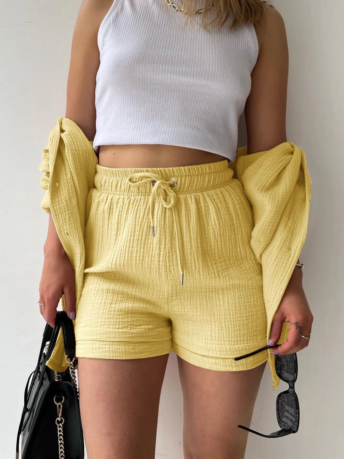 Button Up Shirt and Shorts Set - kinko