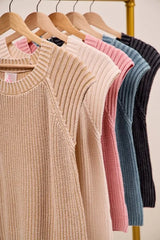 SO ME Mineral Washed Raglan Sleeveless Sweater Top - kinko