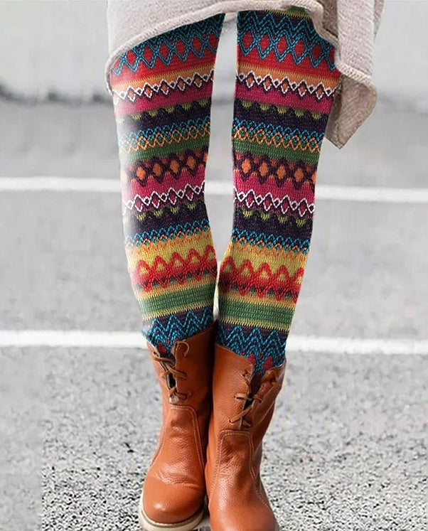 Women's Printed Warm And Tight Waist Pants, Trendy Leggings, Long And Cute Leggings - kinko