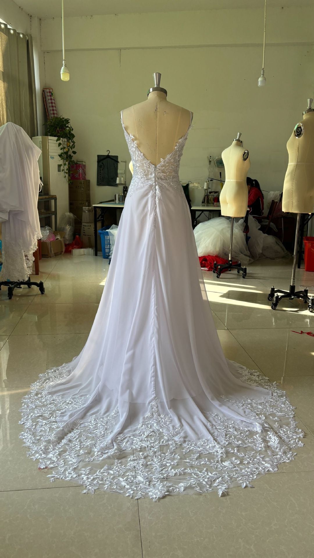 Strap Fishtail Wedding Dress Bridal Slim Satin Lace Dress - kinko