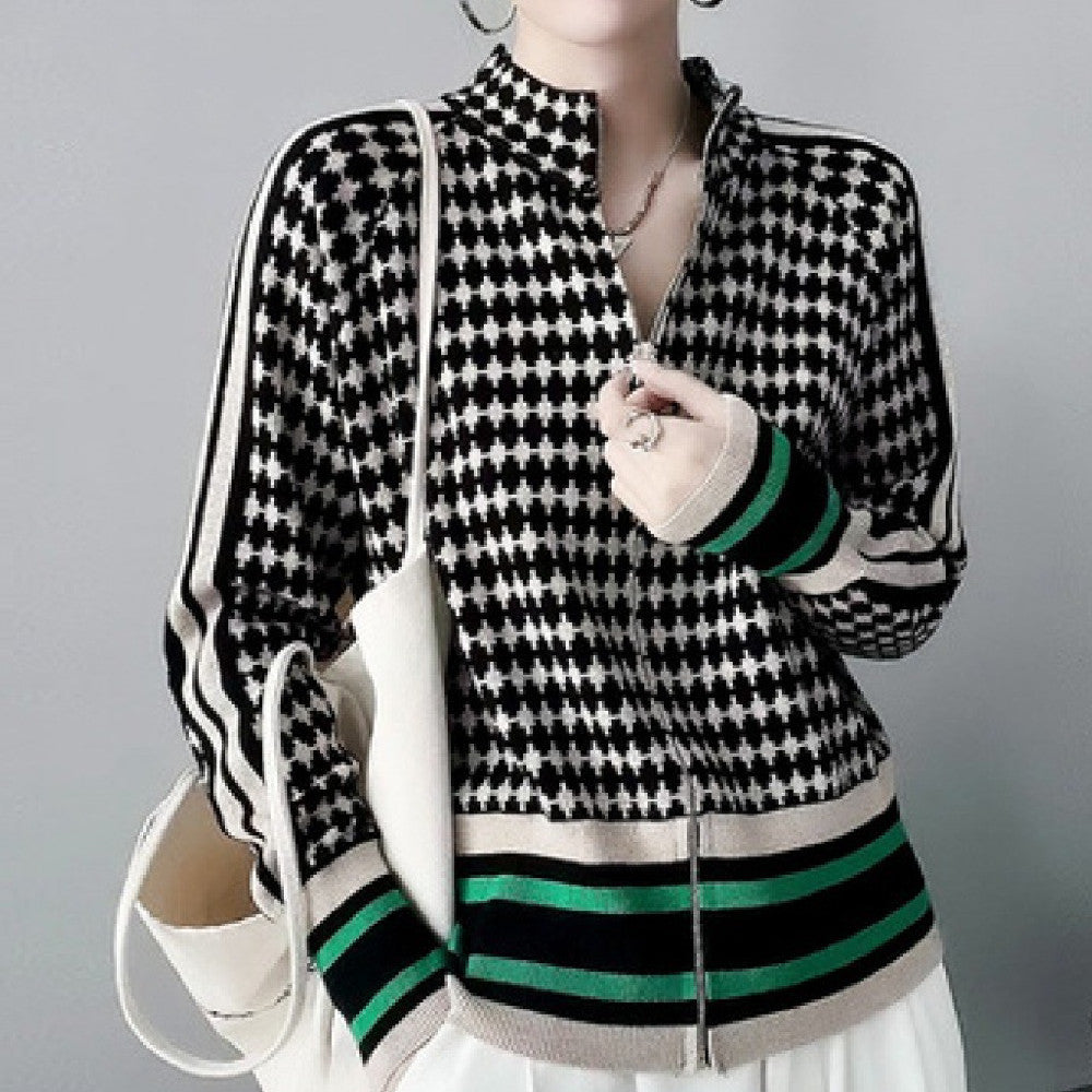 Fashion Plaid Sweater Sweater Coat