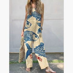 Sweet Retro Printed Women's Suspender Trousers - kinko