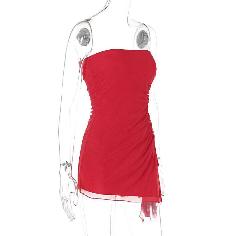 Y2K Tube-top Split Dress Summer Ins Fashion Backless Short Dresses For Women - kinko