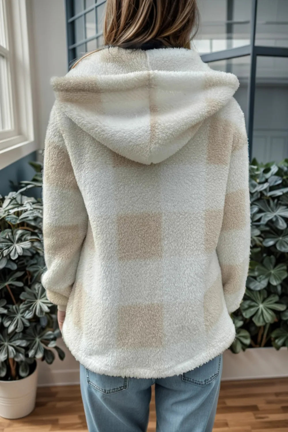Double Take Full Size Plaid Long Sleeve Hooded Coat - kinko
