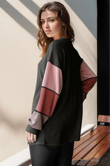 Double Take Full Size Color Block Round Neck Long Sleeve T-Shirt - kinko