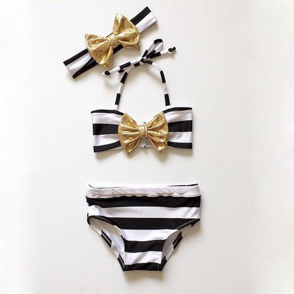 Gestreifter Bikini mit Schleife für Babys und Mädchen, Strandbekleidung