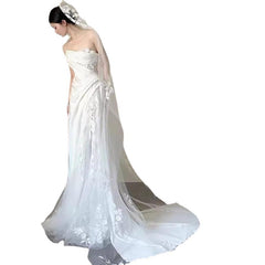 Satin Lace Wedding Veil Tube Top Fishtail Wedding Dress - kinko