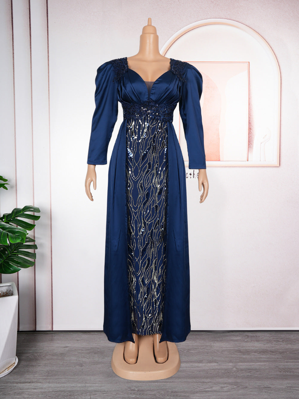 Plus Size Women's Dress V-neck Backless Sequined Evening Dress - kinko