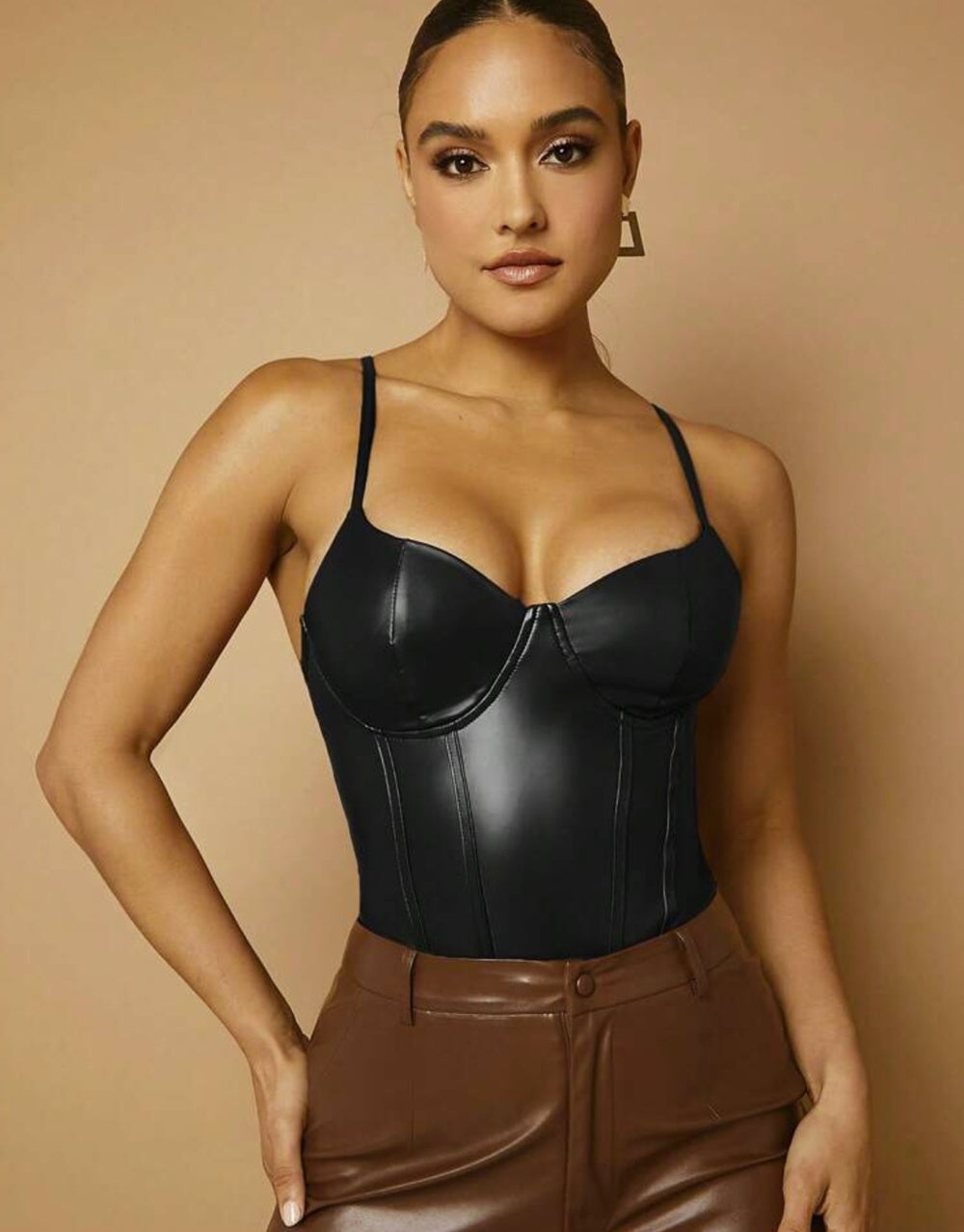 Sexy PU Leather Body-shaping One-piece Suit And Pants - kinko