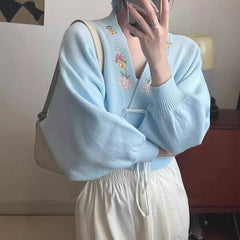 Fall Winter Coat Short Slimming V-neck Vintage Sweater Cardigan For Women