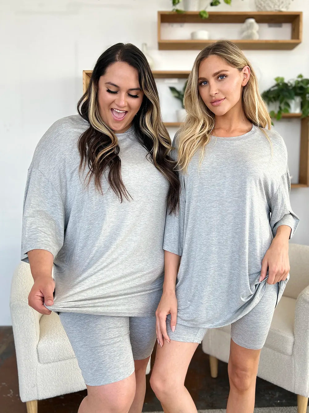 Basic Bae Bamboo Full Size Round Neck Drop Shoulder T-Shirt and Shorts Set - kinko