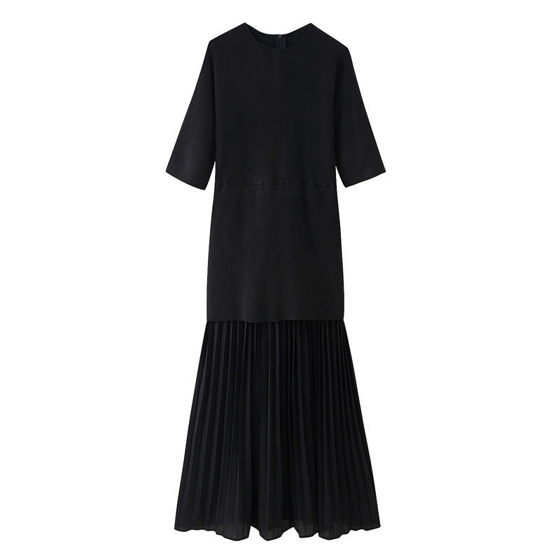 Fashionable Elegant Brown Patchwork Pleated Dress - kinko