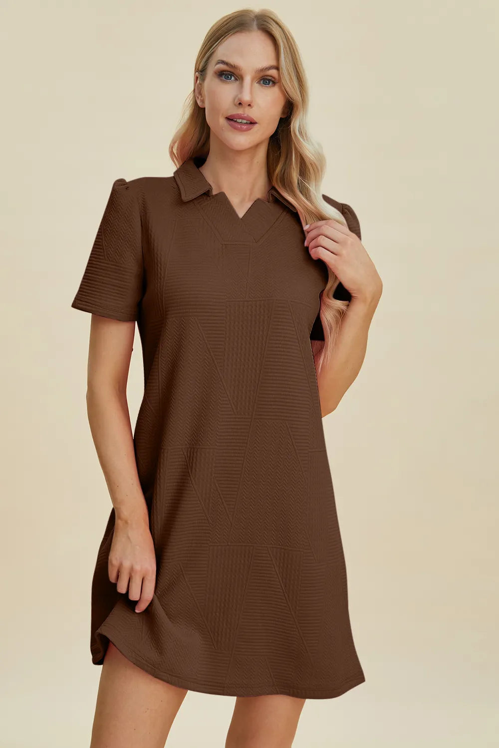 Double Take Full Size Texture Short Sleeve Dress - kinko