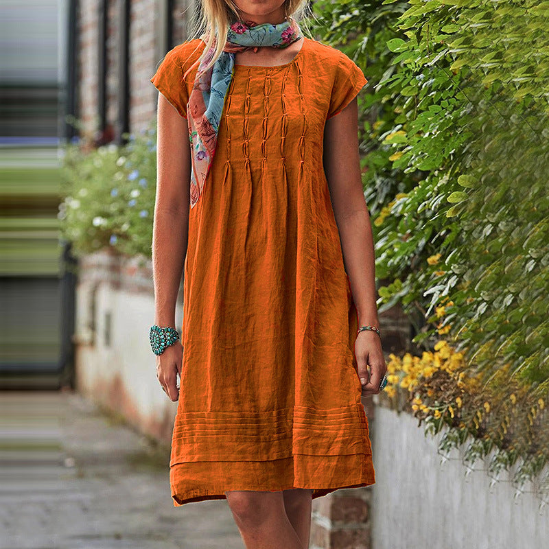 Fashion U-neck Short Sleeve Dress Summer Solid Straight Dresses Womens Clothing - kinko