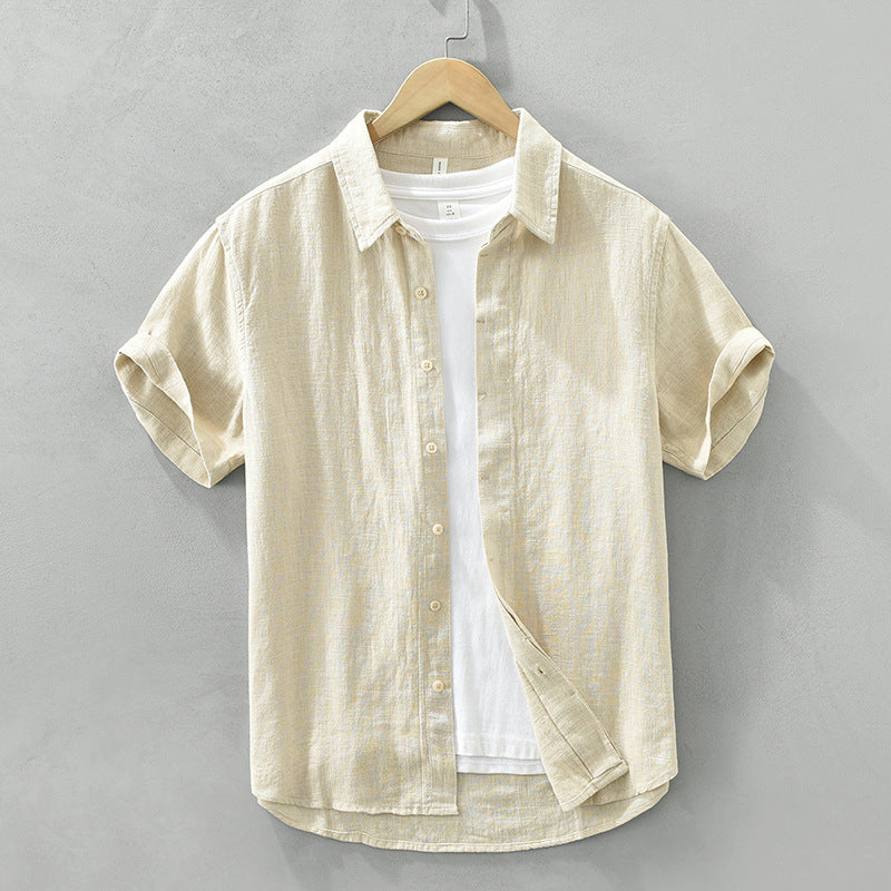 Comfortable Breathable Cotton And Linen Lapel Short Sleeve Shirt - kinko