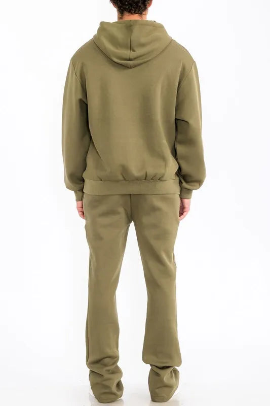WEIV Men's Fleece Hoodie and Flare Pant Set - kinko