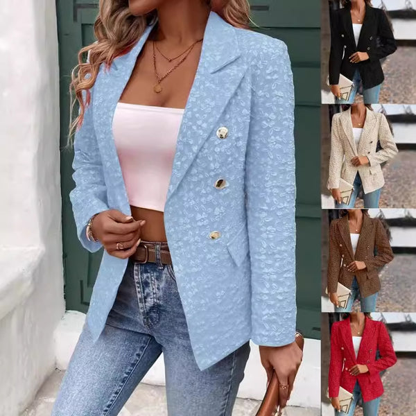 Wintermode Temperament Reine Farbe Zweireiher Blazer Damenbekleidung