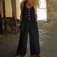 Women's Elegant Wide-Leg Jumpsuit - Button Front Formal & Casual Romper, Lightweight Wear - kinko