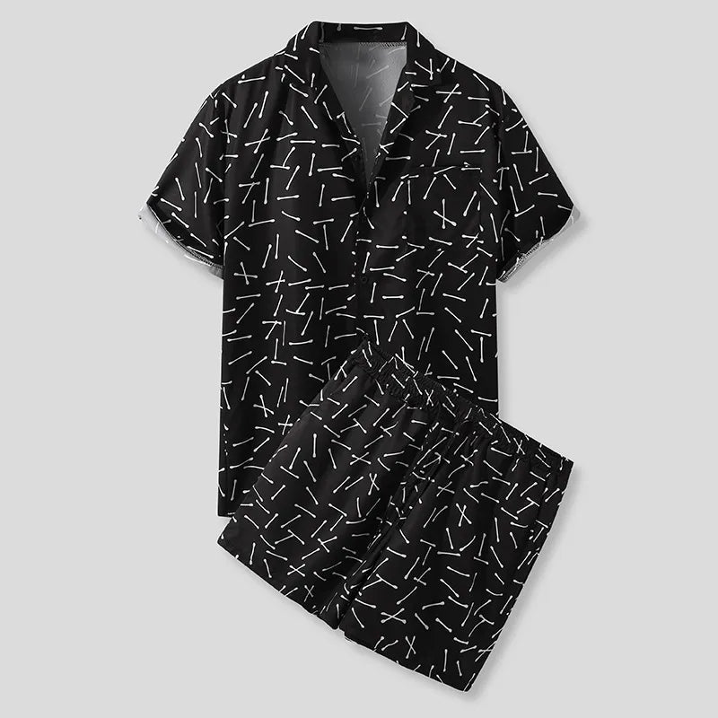 Men's Full Size Button Up Shirt and Shorts Set Plus Size - kinko