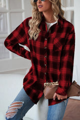 Plaid Button Up Dropped Shoulder Outerwear - kinko