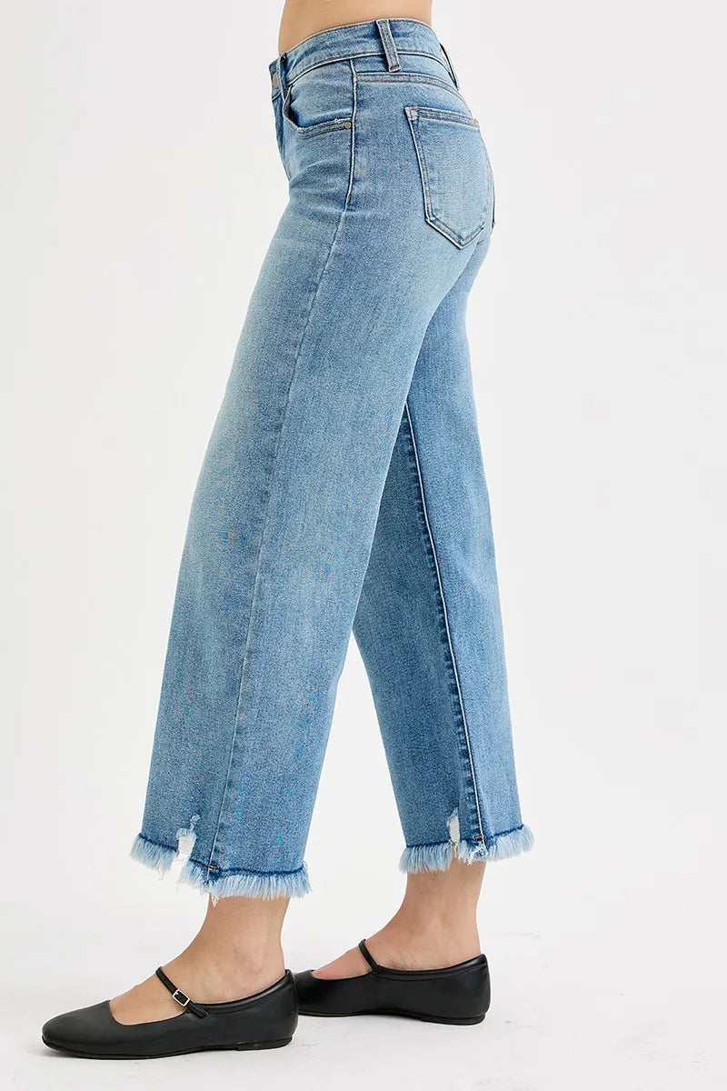 RISEN Full Size Mid Rise Crop Wide Leg Jeans Plus Size - kinko