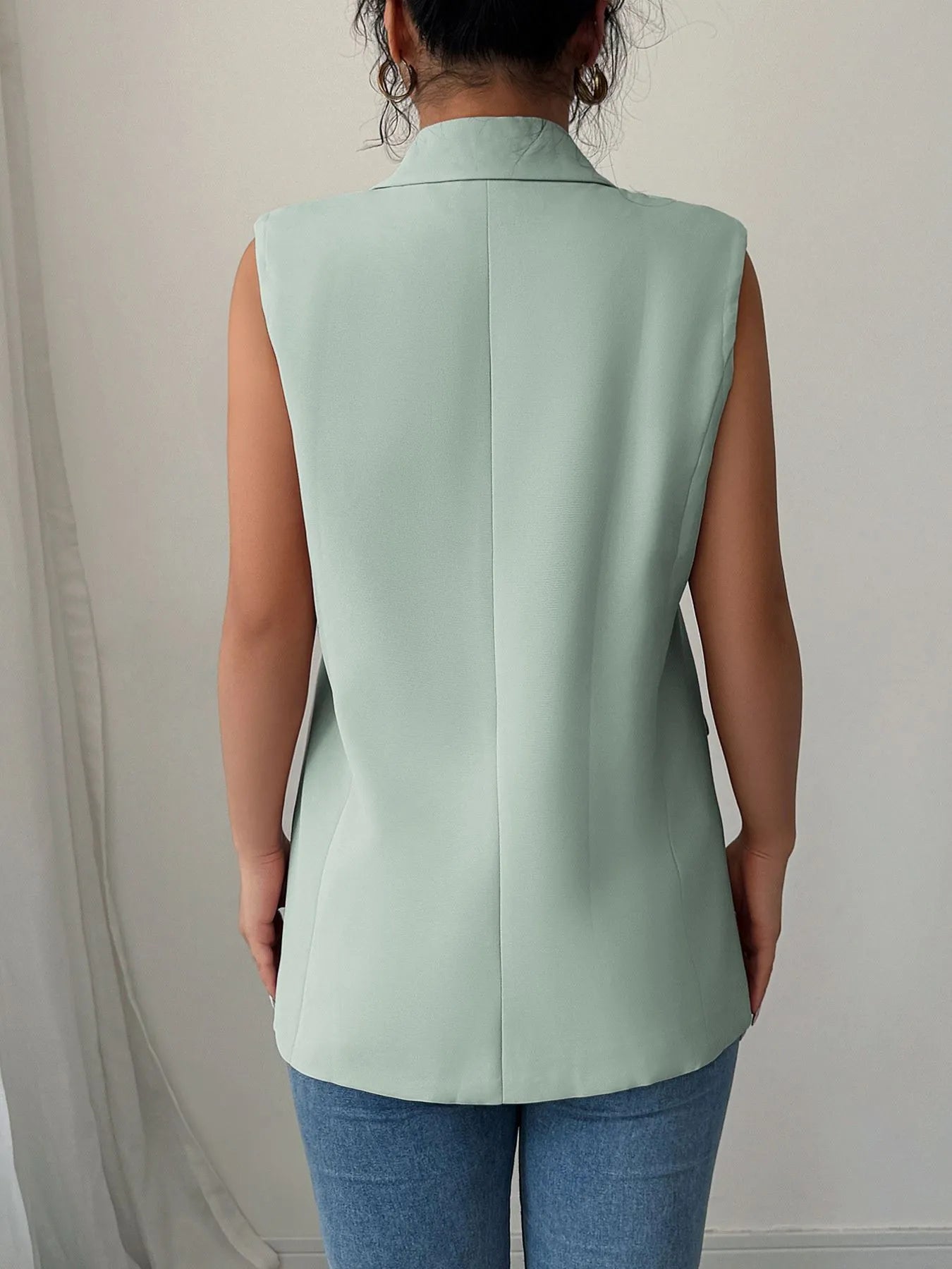One Button Sleeveless Blazer - kinko