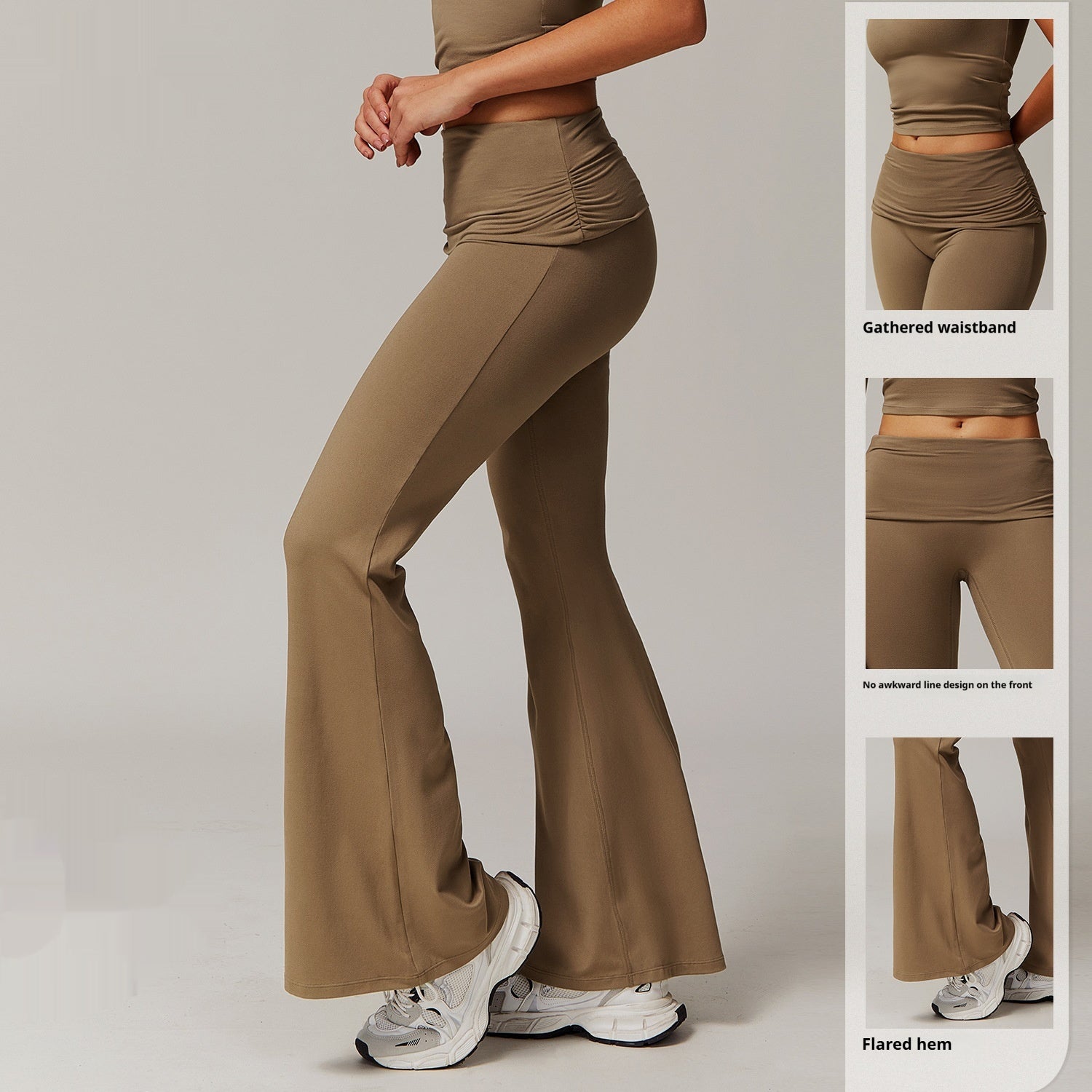 Wool Pleated Yoga Fold High Waist Running Sports Skinny Versatile Bell-bottom Pants Women - kinko
