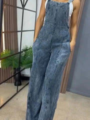 Full Size Wide Leg Washed Denim Overalls Plus Size - kinko