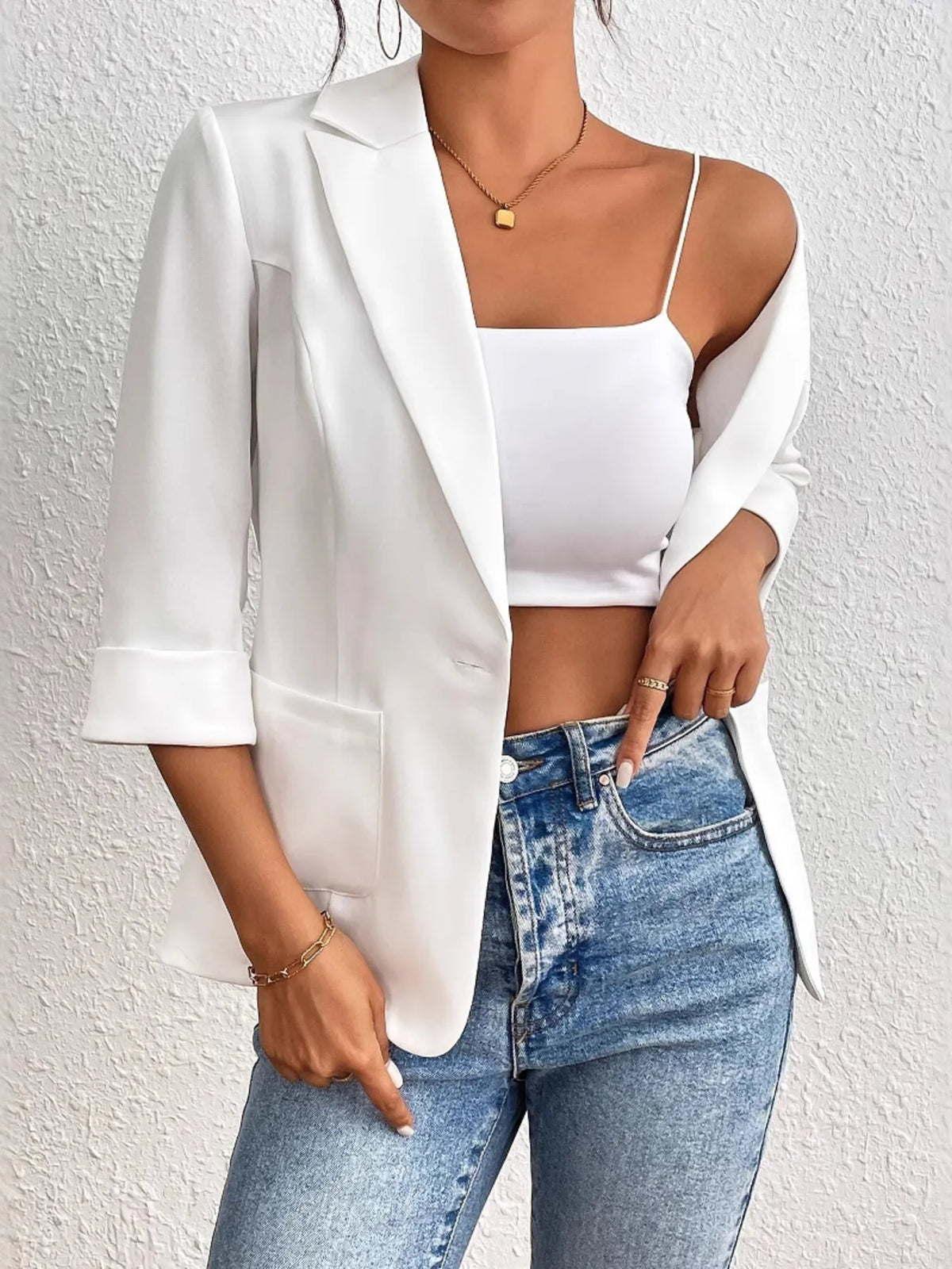 Classic Lapel Collar One Button Blazer - kinko