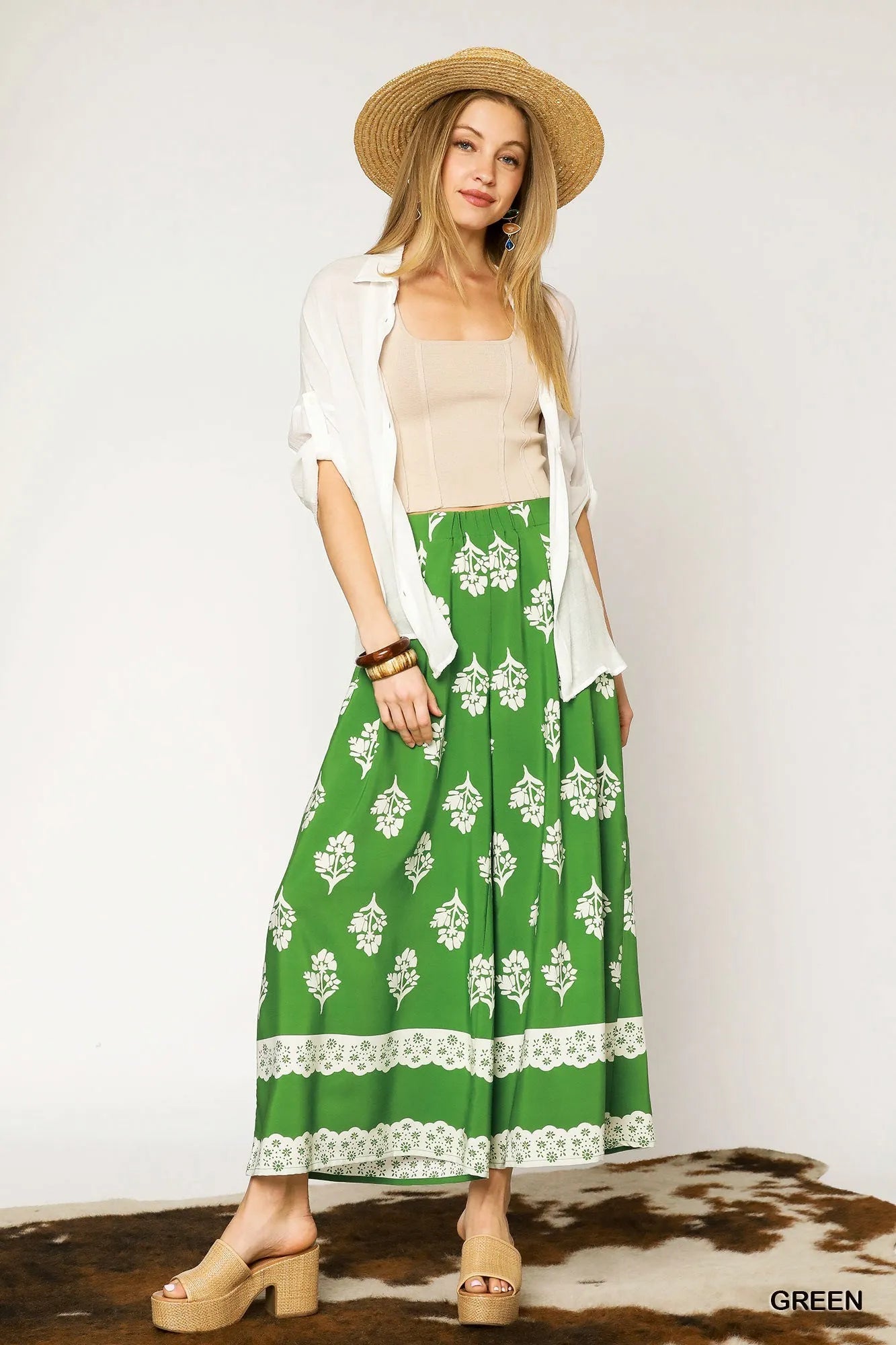 Umgee Floral Pleated Wide-Leg Pants - kinko