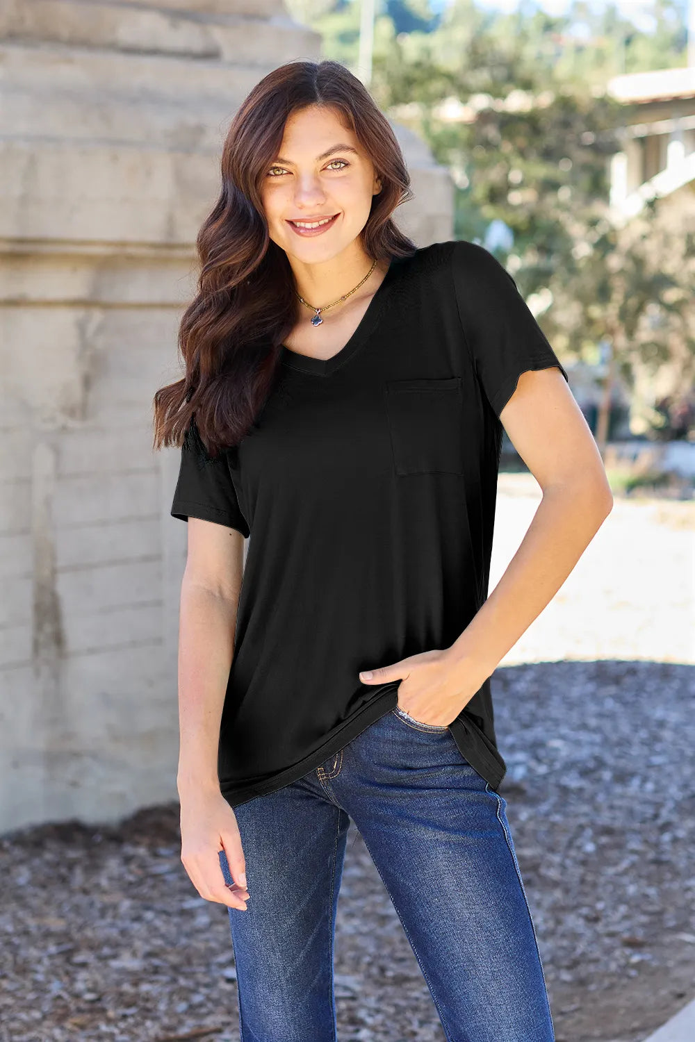 Basic Bae Bamboo Full Size V-Neck Short Sleeve T-Shirt - kinko