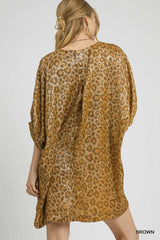 Umgee Metallic Leopard Print V-Neck Kimono Dress - kinko