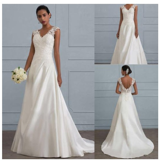 Autumn new white temperament lace dress European wedding bridesmaid backless low collar large size dress long skirt - kinko