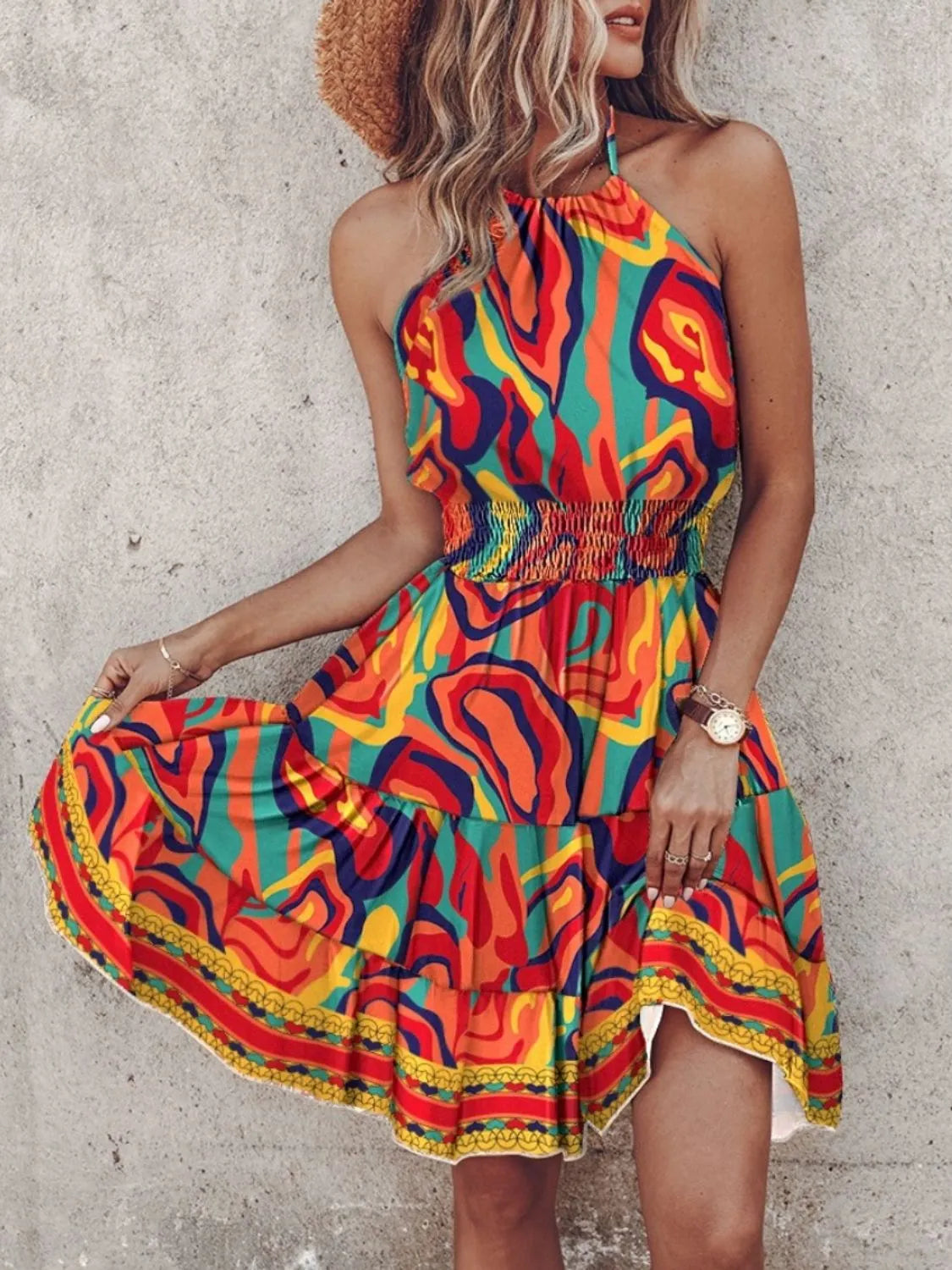 Paisley Print Halter Neck Mini Dress - kinko