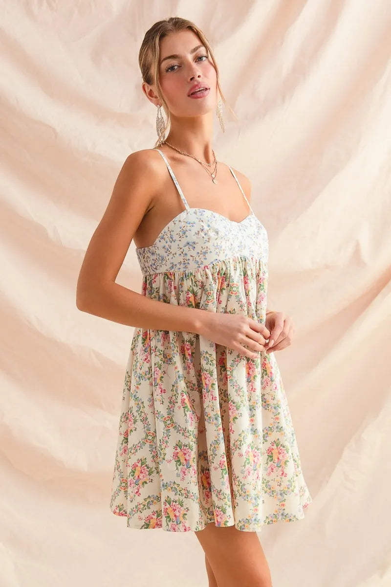 SO ME Mixed Floral Print Sleeveless Mini Dress - kinko