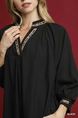 Umgee Notched Shift Dress with Trim Detail - kinko