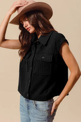 SO ME Cable Quilting Stitch Button Up Knit Vest - kinko