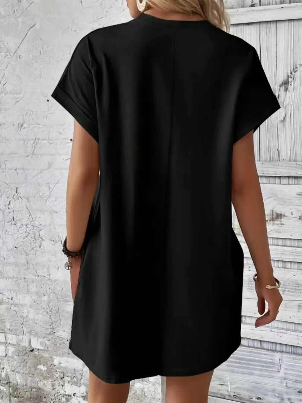 Pocketed Round Neck Short Sleeve Dress - kinko